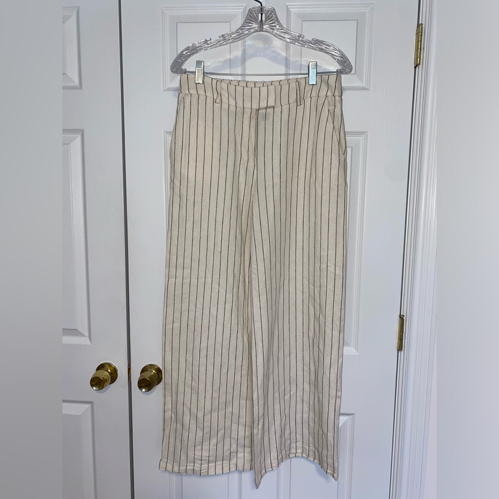 Wide Leg Linen  Pinstriped Trousers